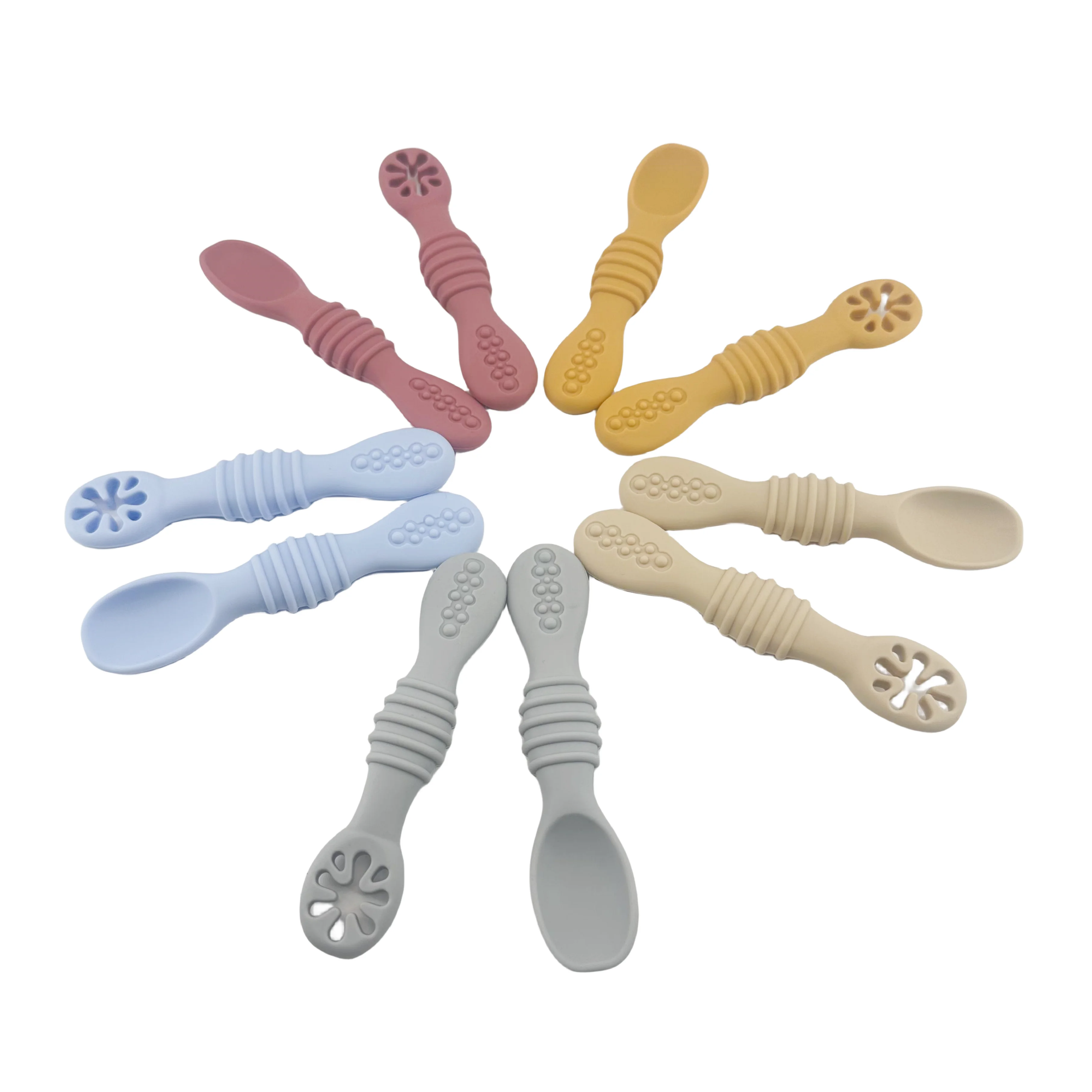 bpa free food grade silicone cutlery products wholesale baby feeding double side flat baby silicon spoons with board