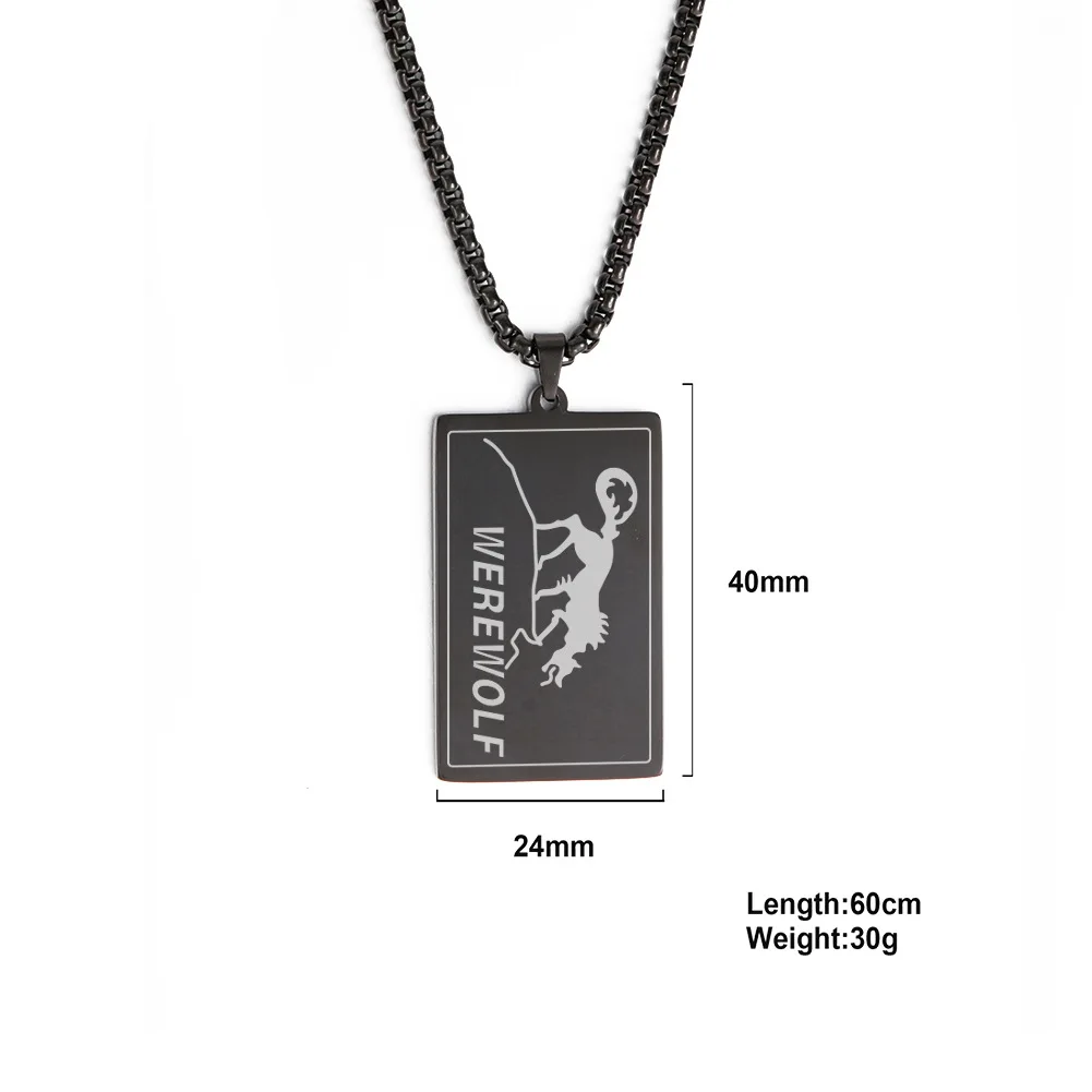 Personalized Necklace in Stainless Steel Black Necklace Custom Laser WEREWOLF Tag Necklace For Men