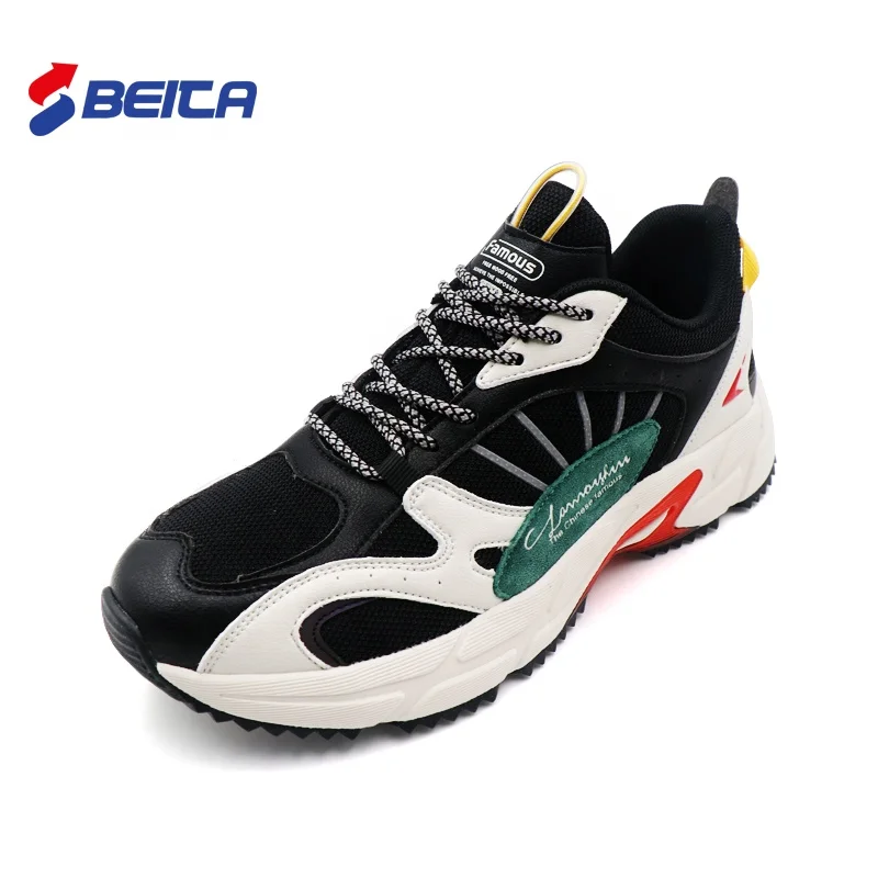 New Style Young Men Fashion Sneaker Breathable Mesh and  Pu Upper With synthesis Mesh Lining Student Running Sport  Shoes