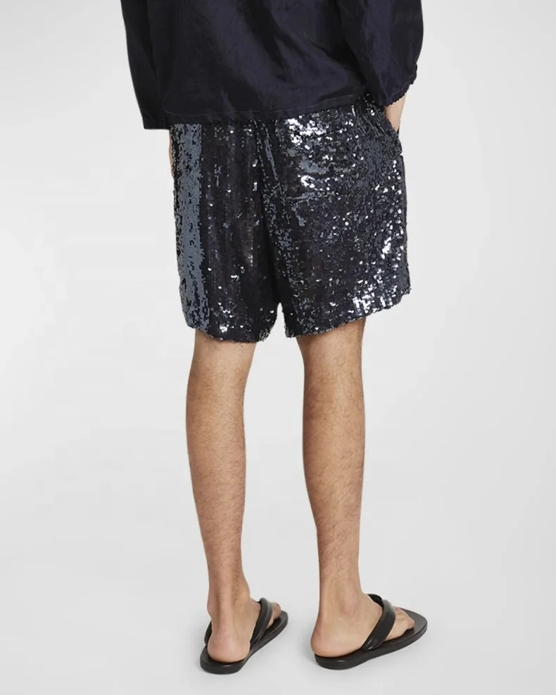 OEM Leduo factory Sequin black color zipper fly hot sale casual fashion shorts for men