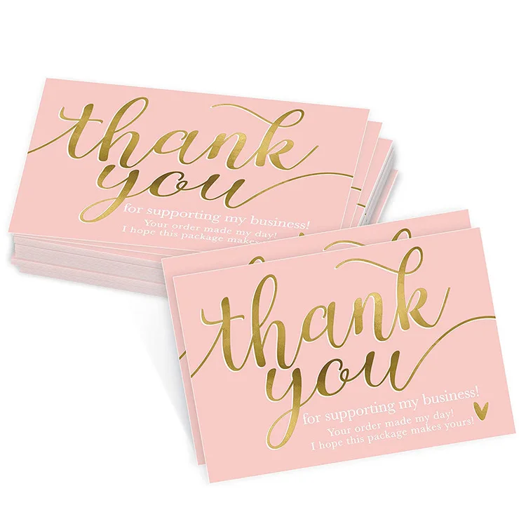 Wholesale Custom Amazon Pink Gold THAN YOU  Cards with Logo Label For Small Business