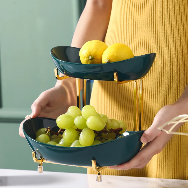 OSBORN Coffee shop Three Tier ceramics Standing Snack fruit Dish plates with Gold Rack