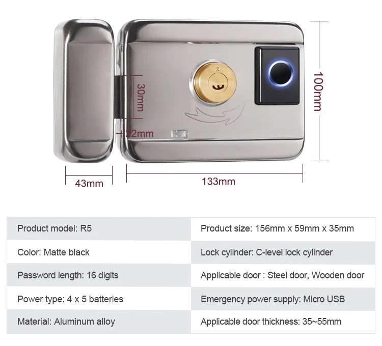 Smart Double Side Fingerprint Door Lock Remote Control High Security Key Tuya Digital Door Lock
