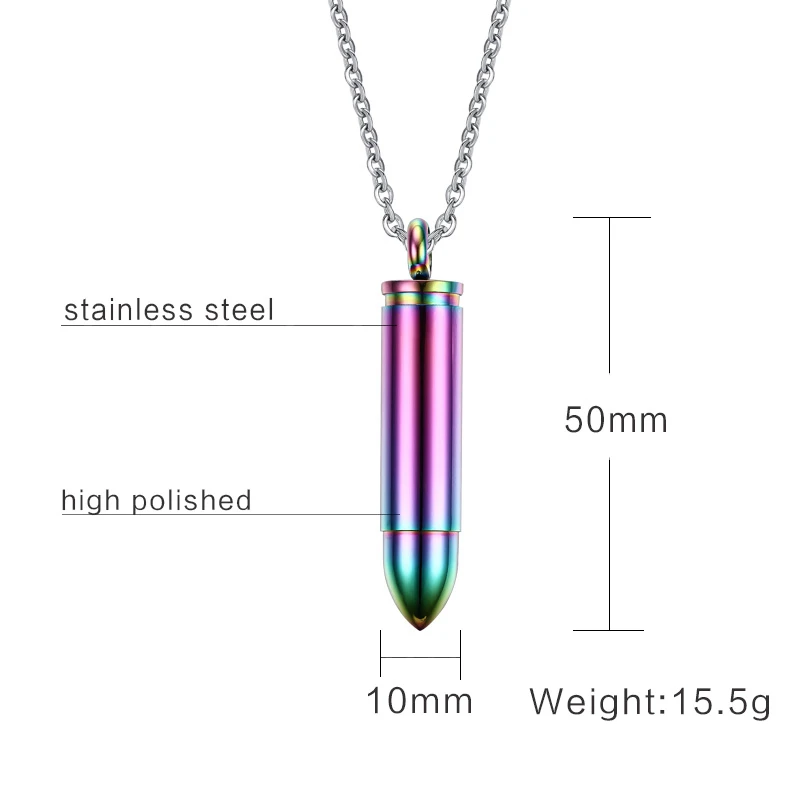 Stainless steel jewelry bullet pendant Rust steel men pendant necklace can be unscrewed to install a note