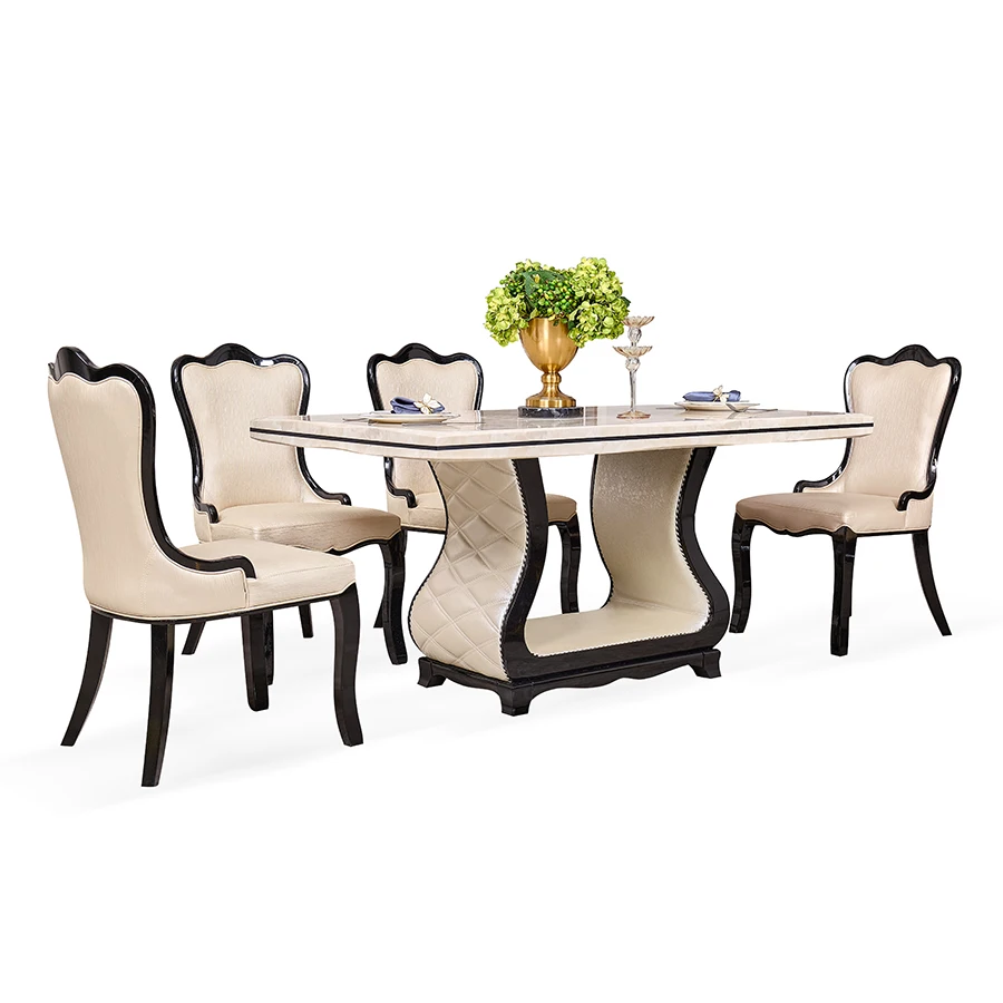 Роскошный обеденный набор в европейском стиле, настольные топы из белого мрамора