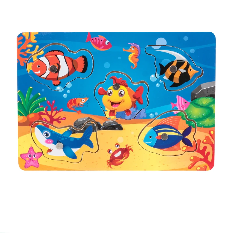 Magnetic Fishing Puzzle Kids Matching Game Children Wooden Puzzle Toys
