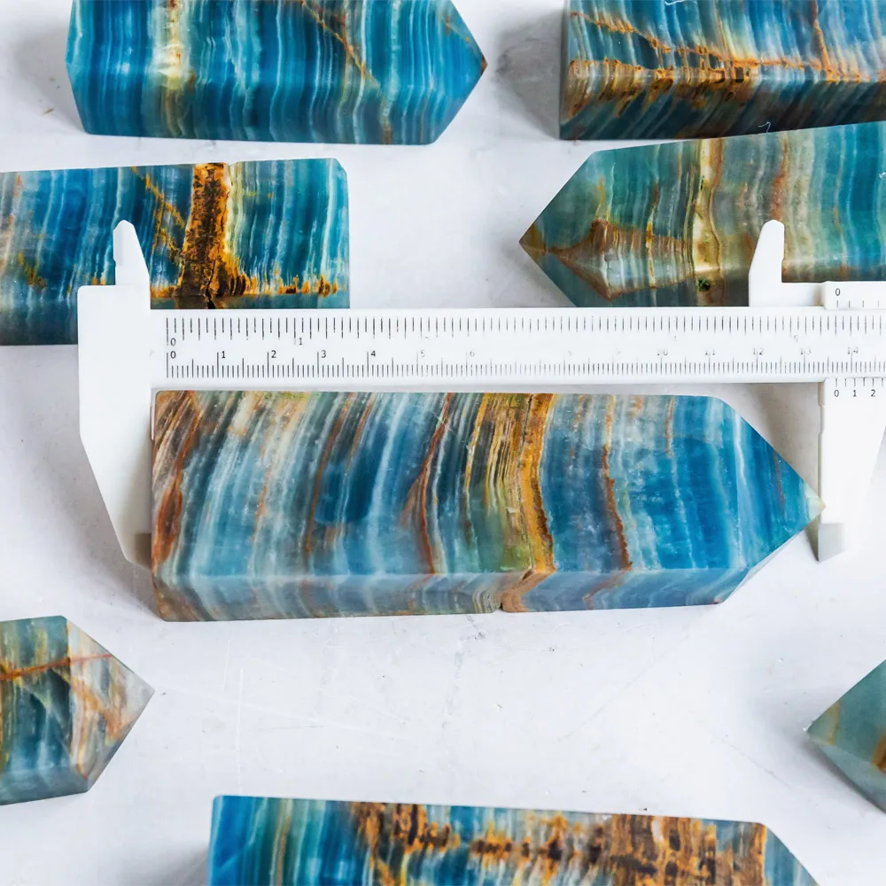 Wholesale Natural Hand Carved Points Blue Onyx Crystal Tower Healing Stone Quartz Tower For Home Decoration