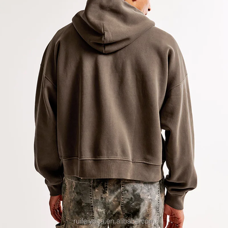 New Custom High Quality Streetwear Blank Heavyweight Oversized 400 gsm French Terry Cotton Fleece Men Cropped Boxy Zip Up Hoodie