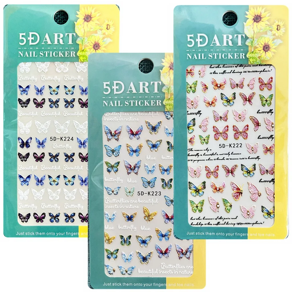 41 Designs 5D Embossed Printing Nail Art Stickers Angel Butterfly Rabbit New Youth Luxury High-End Nail Decals.