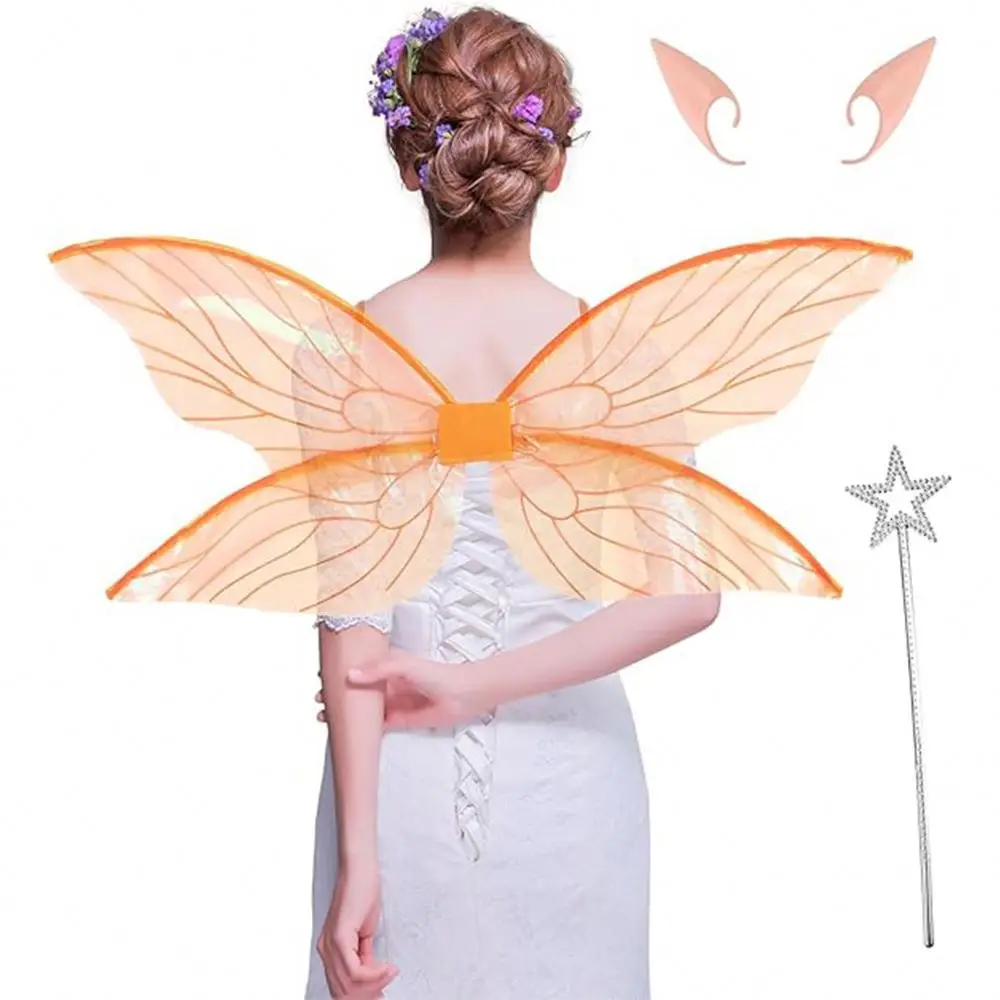4PCS Butterfly Fairy Wing Decor Butterfly Fairy Wings with Elf Ears Dress Up Birthday Party Favors Costume Halloween Angel Wing