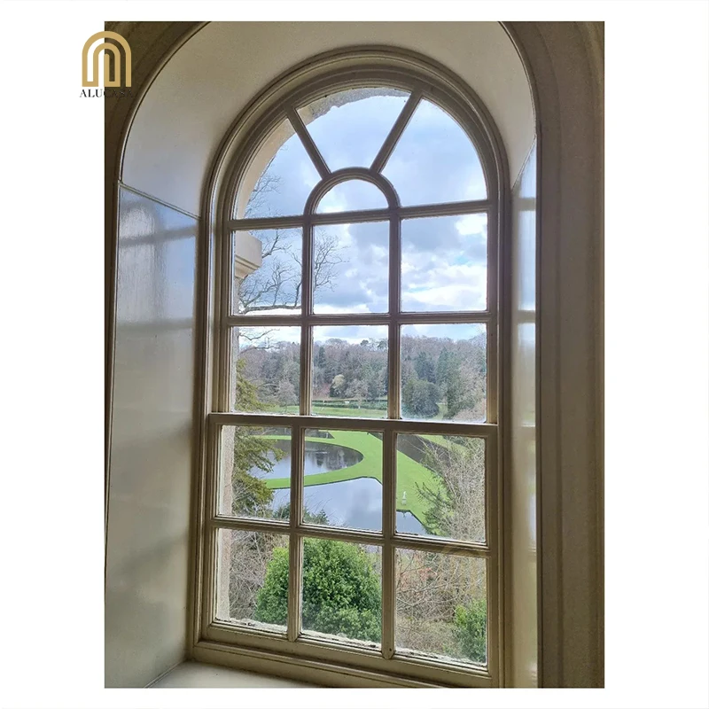 Alucasa America Customized Specialty Shape Windows Black Color Design Aluminum Tempered Glass Arch Shaped Windows