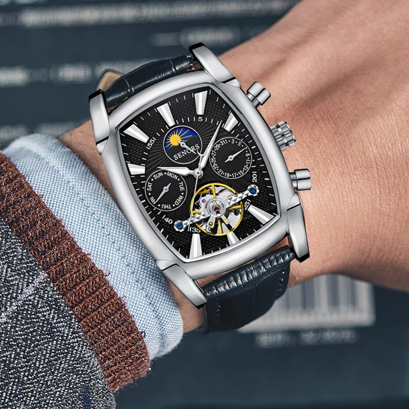 Fashion Gift Automatic Expensive Watches Genuine Leather strap Wristwatches For Men