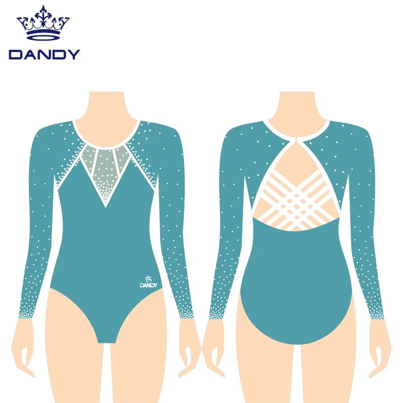 Newest wholesale girls custom long sleeve competition gymnastics leotards custom fancy performance dance leotards