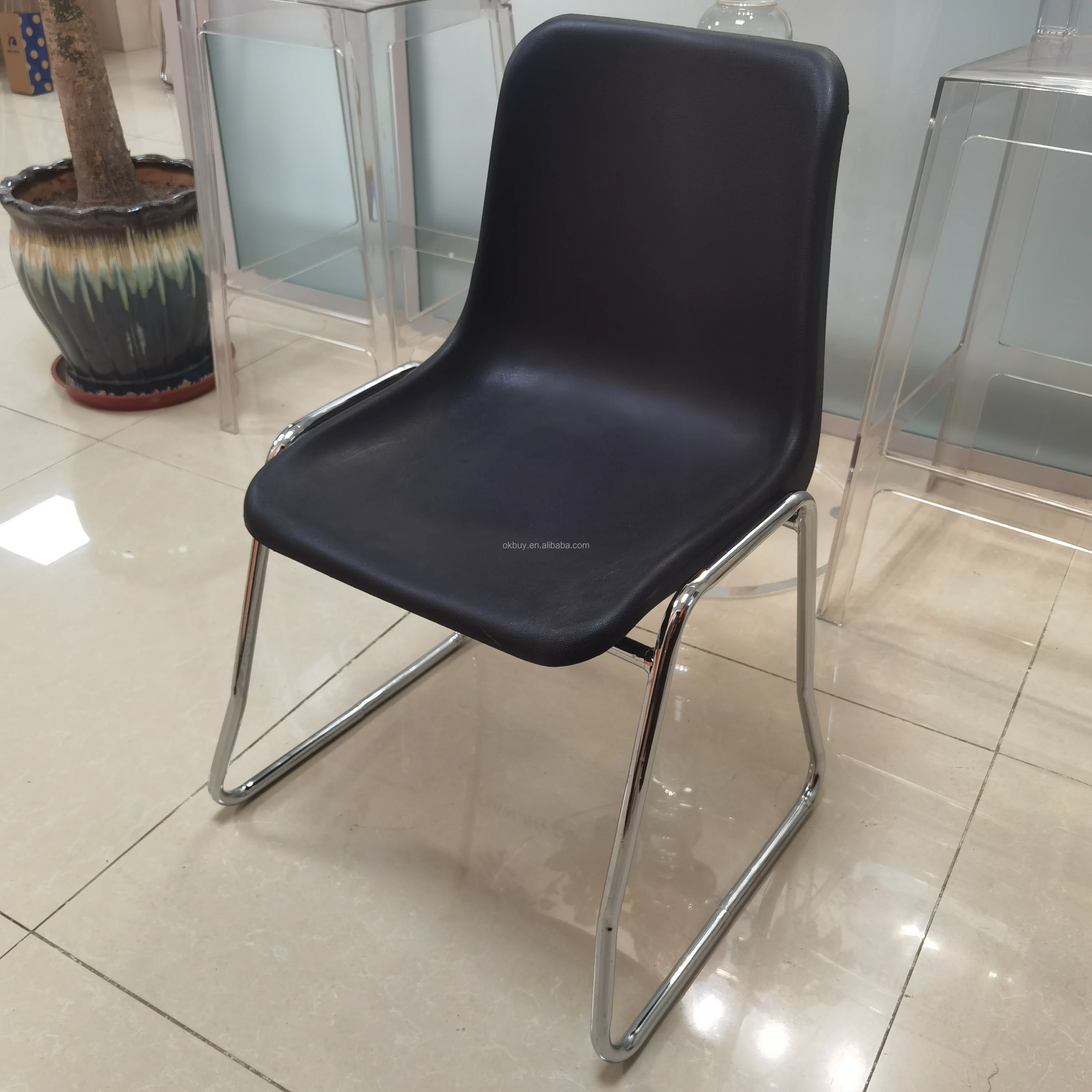 Best Quality Modern Simple Stackable Comfortable Dining Home Study Office Restaurant Chair With PP Shell Metal Slide Base Leg