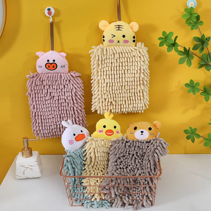 Kitchen Chenille Fuzzy Ball Hand Towel with Hanging Loops Absorbent Cleaning Rag Microfiber Hand Towels for Bathroom