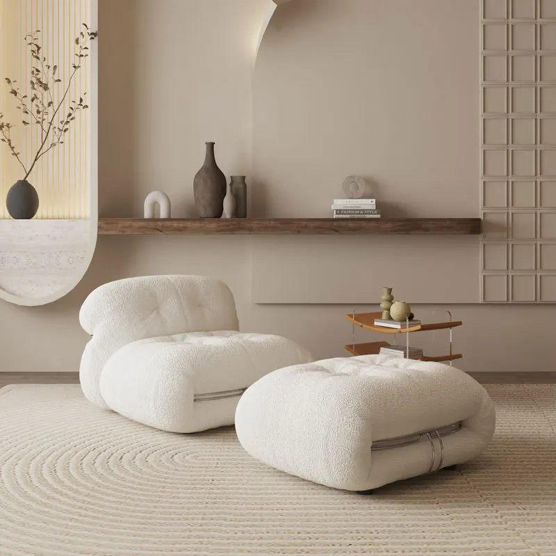 ATUNUS Living Room Nordic Scandinavian 1 Seater Soriana Couch Big Steel Teeth Boucle Fabric Lounge Lazy Single Sofa Chair Set