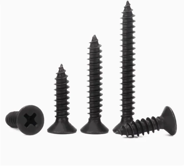 Black Galvanized Stainless Steel Flat Head Tapping Screw Cross Sunken Wood Screw with M3 M5 Titanium Metric Threads DIN Standard