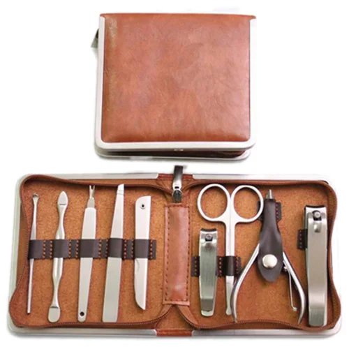 Customized manufacturing stainless steel 7pcs manicure pedicure nail care clippers tool set in folding case