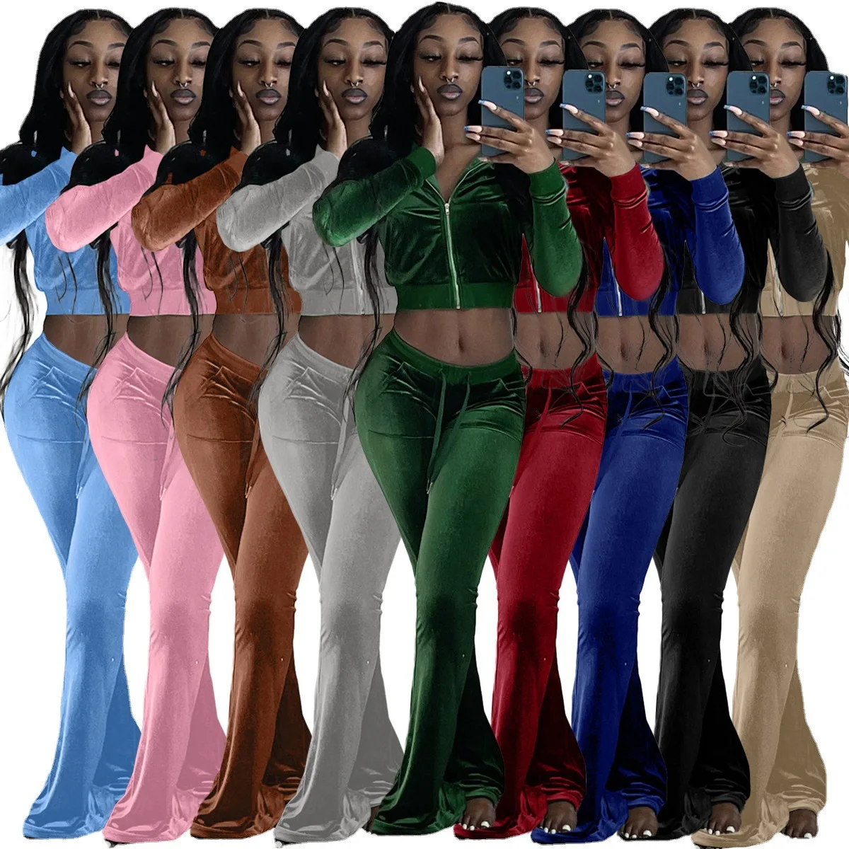 Velour Hoodie Tracksuit Women 2 Pcs Sweatsuit Long Sleeve Zipper Sports Jogging Wear Ladies Two Piece Set Tracksuits For Women