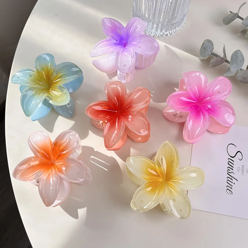Summer Romance Frangipani Shaped Hair Claw Women European American In-Style Flower Clip Back Head Updo Hair Accessory