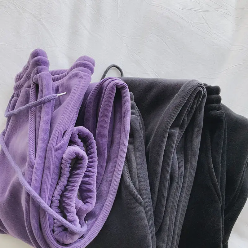 2022 Winter Women Warm Inner Fleece Pants Sweatpants Workout Trousers Solid Thick Female Pockets Running Jogger Casual Pants