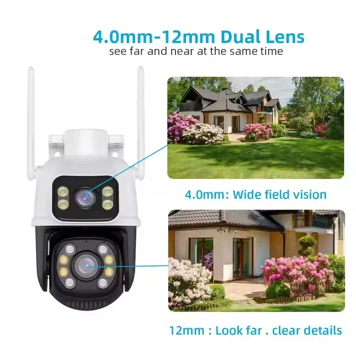 6MP Ai smart outdoors Home Night Vision With Two Audio Surveillance security wifi wireless cc tv dual lens icsee ptz dome camera