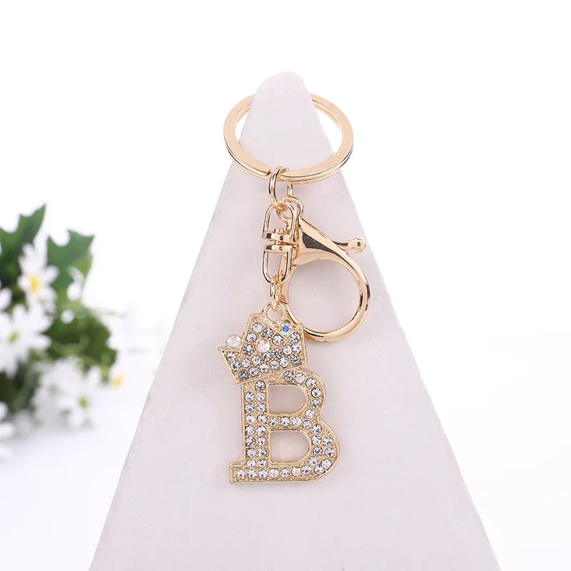 A-Z 26 letters fashion Korean zinc alloy female flash diamond letter decoration Keychain Elegant temperament backpack pendant