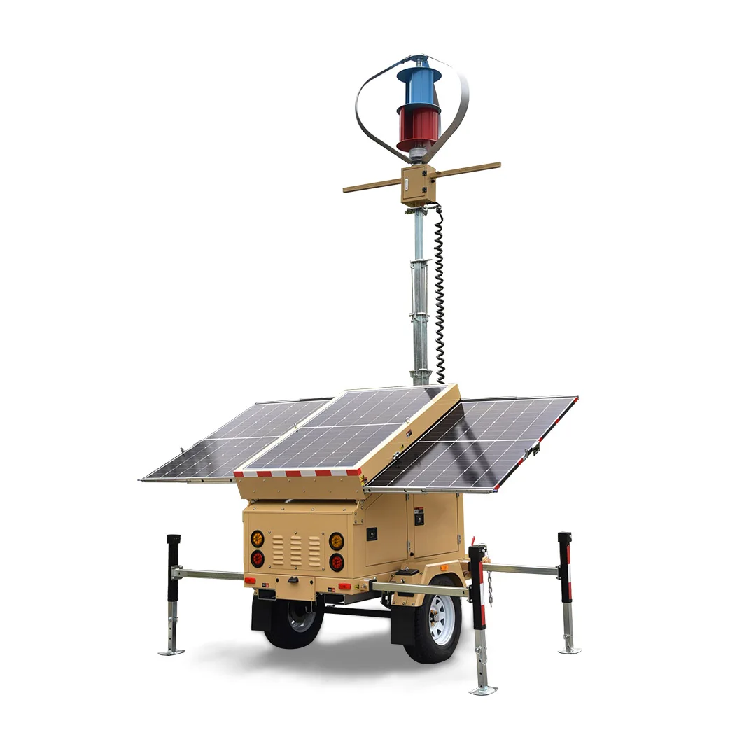 Wind and solar light tower with gasoline generators