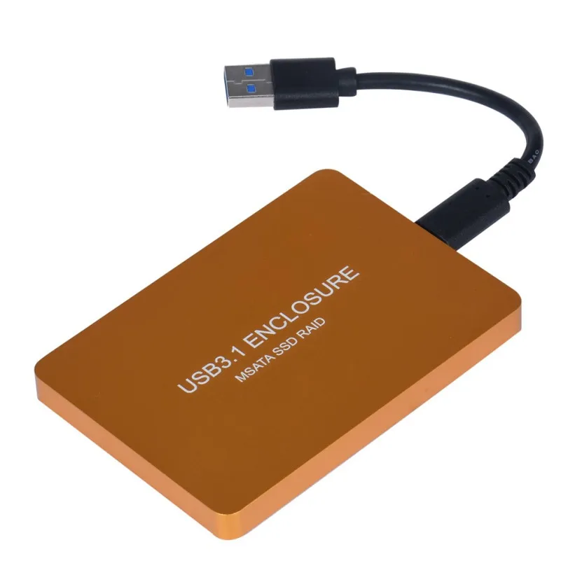 Gold USB3.1 Type-C to 2-Ports MSATA SSD RAID HDD Enclosure
