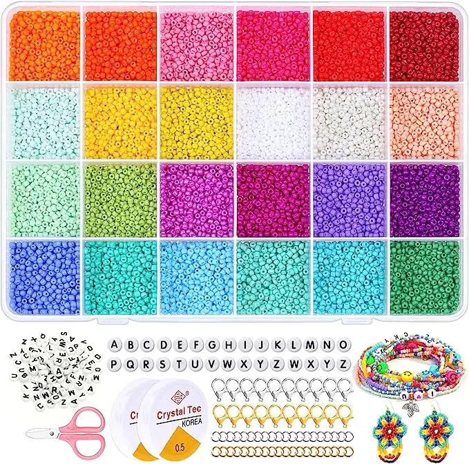 12000 Glass miyuki Seed Beads 2mm Bracelets Beads with Elastic String Cords Scissors DIY Material for girl Jewelry Making kits