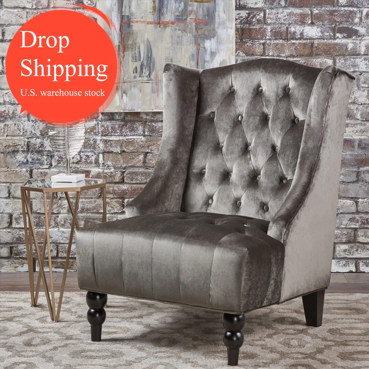 Free Shipping Within The U.S. Living room Winged High-Back Tufted New Velvet Club Chair