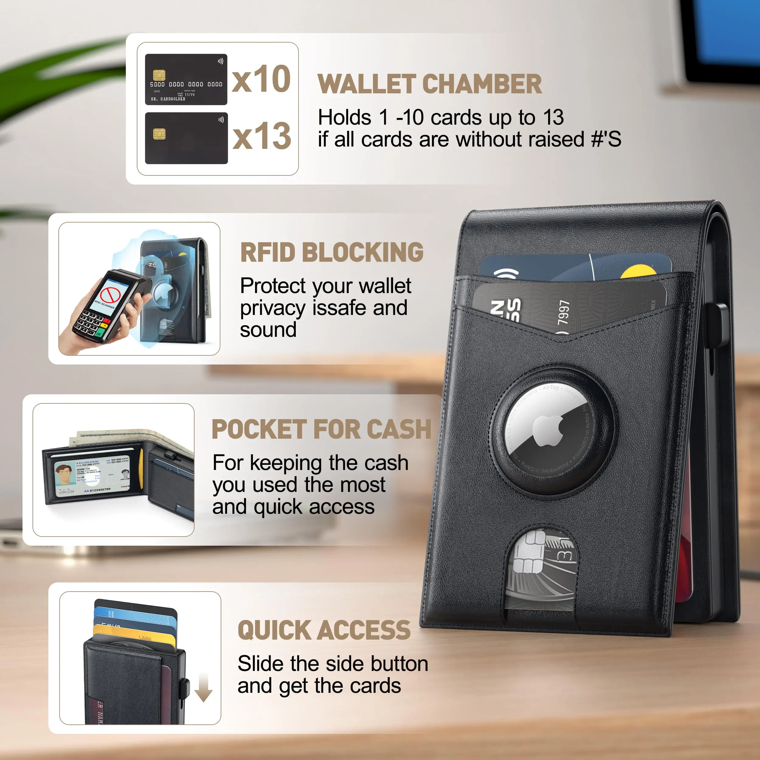 Custom Genuine Leather Smart Mans Wallet Slim Pop Up Credit Card Holder Wallet Minimalist Metal Aluminum RFID Wallet