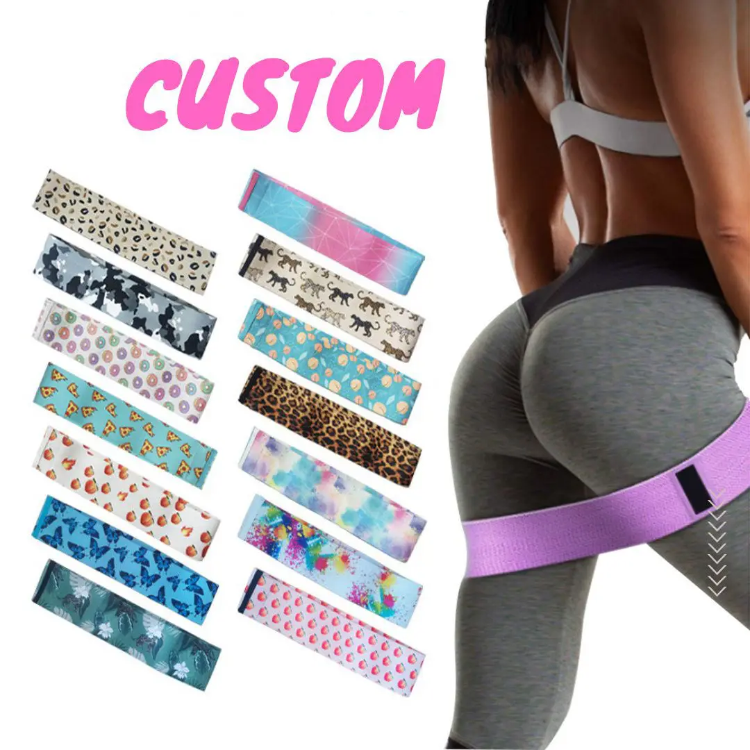 Custom Gym Printing Booty Bands Fabric Fitness Hip Elastic Circle Yoga Exercise Glute Resistance Band