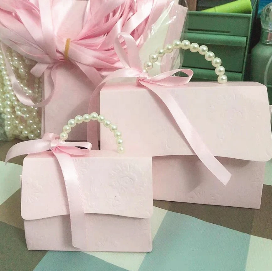 New style unique cute style big small foldable pink gift paper box luxury handbag packaging bag with jewelry for wedding