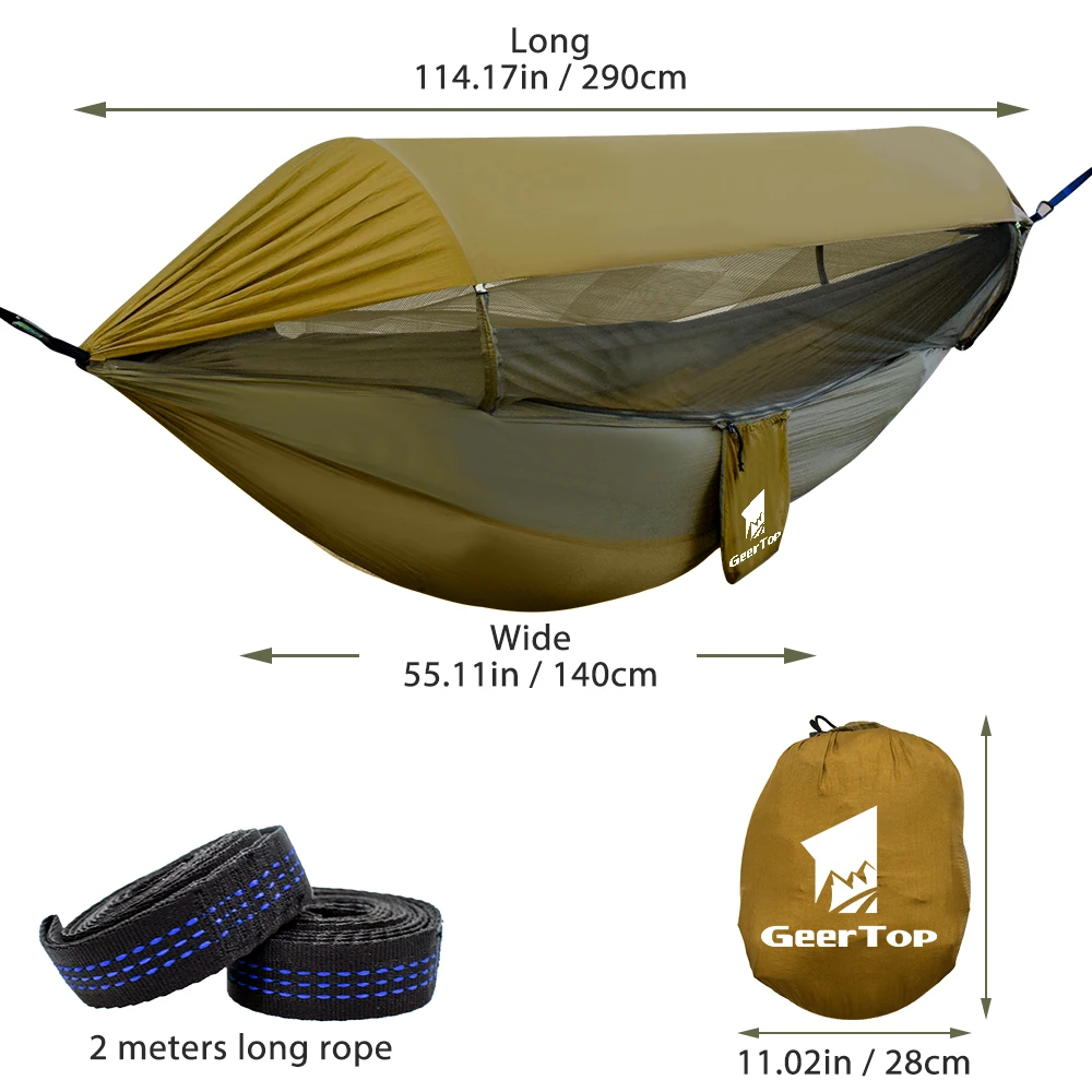 Geertop Outdoor Parachute Portable Camping Hammock Outdoor Nylon Mosquito Net Hammock with Sun Shelter Tarp