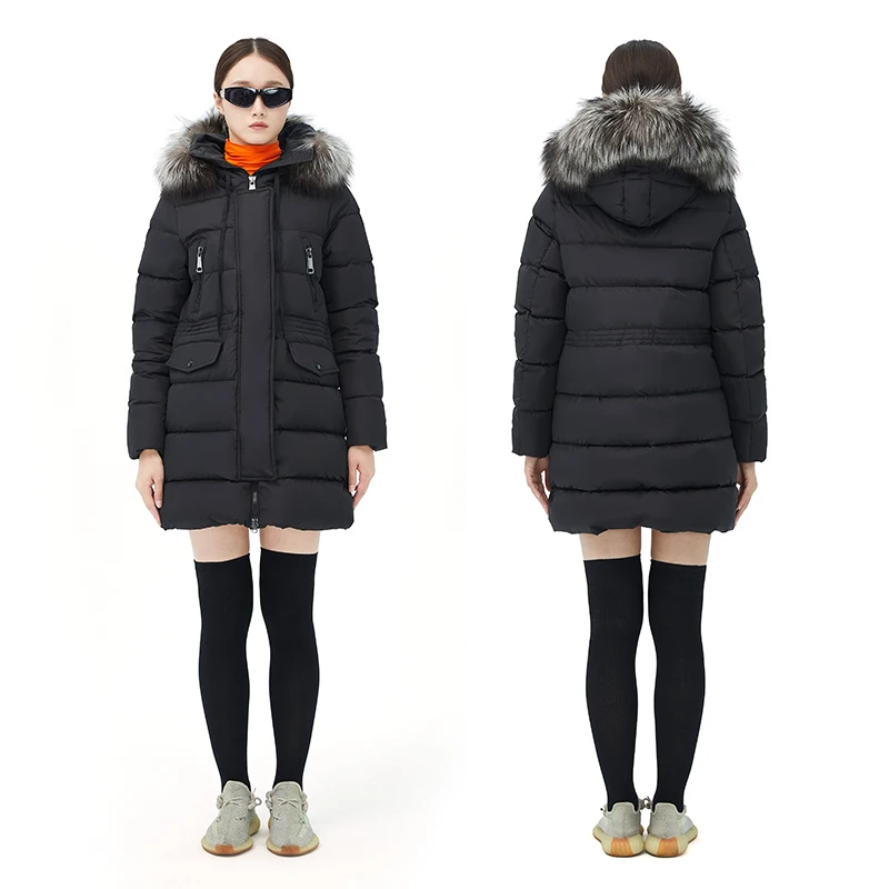 Ladies down jacket winter coat long down parka hooded with fur  real duck down filling custom clothes