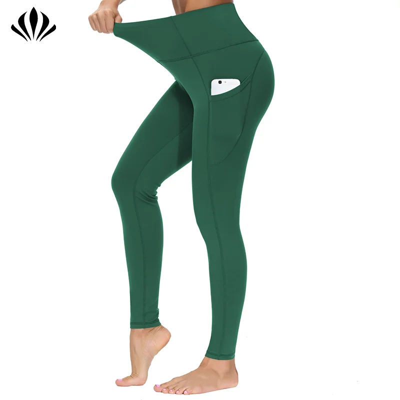 Customized Solid Long Wide Waistband Skin Tight Sports With Pockets Yoga Wear Pants Leggings
