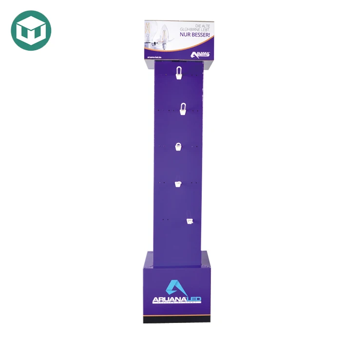 4 Sides Cardboard Countertop Rotating Floor Display Stand with Hooks