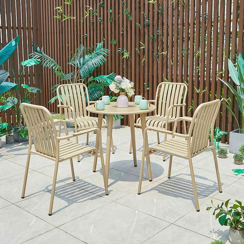 Stackable Indoor Outdoor Furniture Garden Aluminum Chair with Aluminum Slats Garden Dining Chairs and Tables