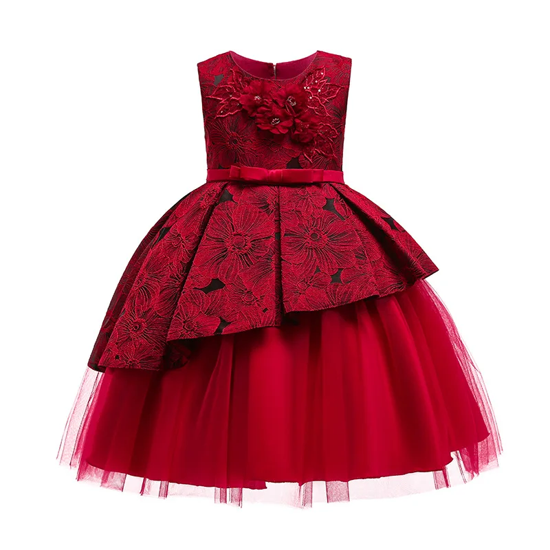 Summer High Quality Ropa Para Ninos Kids Ball Gown Flower Girls Dress Luxury Evening Party Dress with Embroidery Bowknot Sunny
