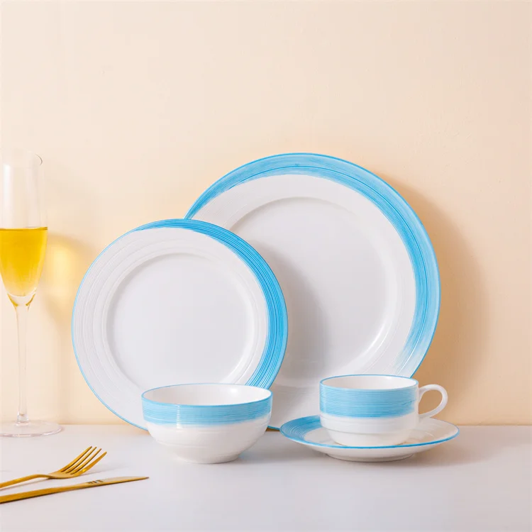 Graceful hand painted blue home goods 16pcs nordic tableware dining room tableware sets porcelain