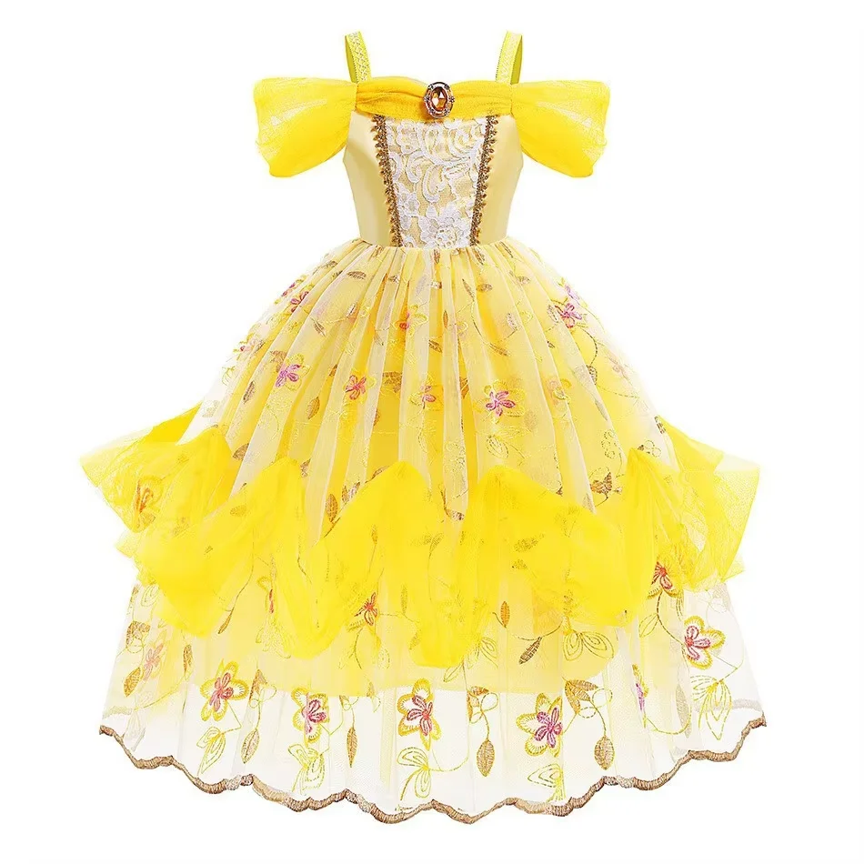 Party Birthday Clothes Yellow Kids Beauty the Beast Belle Belle Dresses up Princess Cosplay Costume for Girls Children