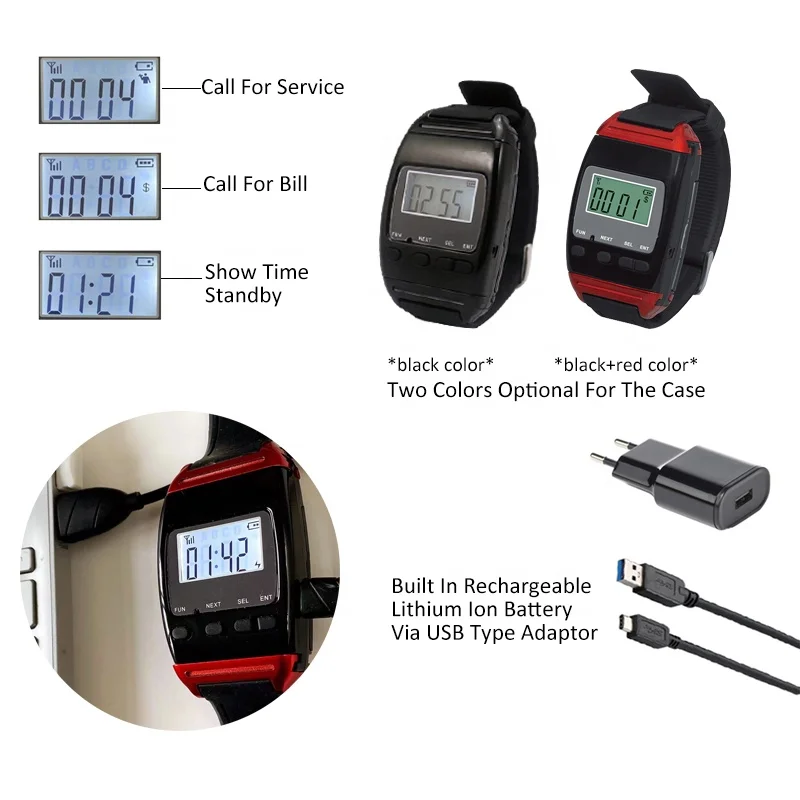 waitress button service ordering query vibrating pager and buzzer wireless waiter calling system watch restaurant