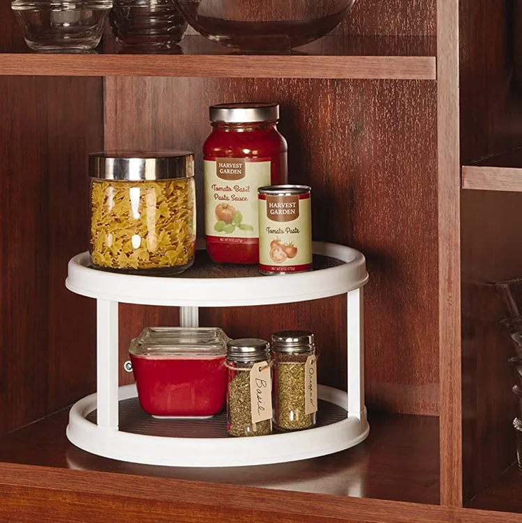
2 Tier Rotating Spice Rack Non-Skid Pantry Cabinet Lazy Susan Turntable 