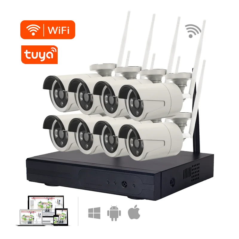 1080P waterproof IP66 remote control p2p WIFI nvr kit indoor 8 channel two way audio wireless cctv security camera system