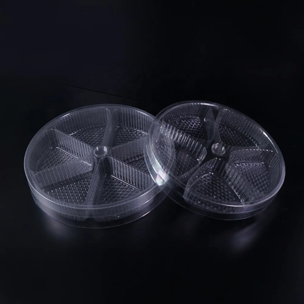 Customized Disposable Plastic 5 Compartment Food Packaging Blister Fruit Divided Serving Tray With Lid PET OEM Clear Accept