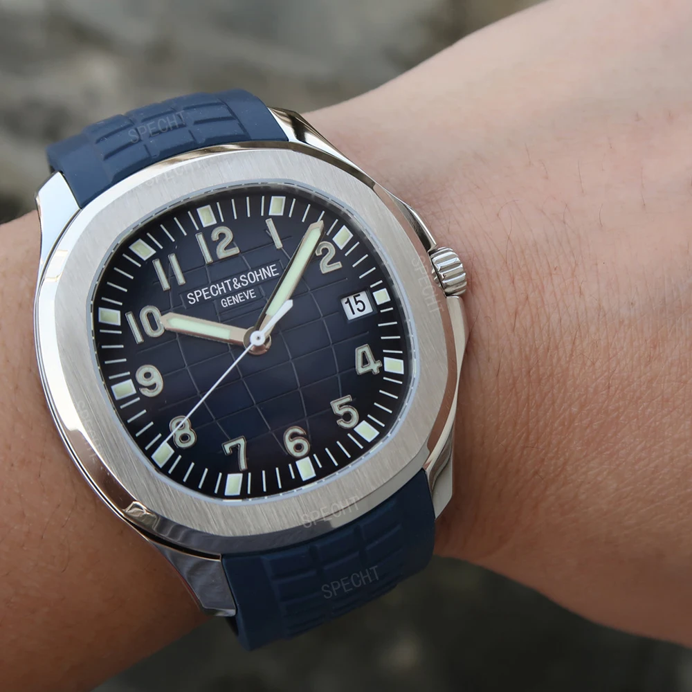 Top Brand Luxury Rubber Band 316L Stainless Steel Sappire Glass Seiko Mechanical Automatic Movt Luminous Hand Blue Mens Watches