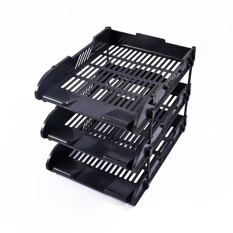 Foska Stackable Paper Trays Sturdy PS PLastic Material Heavy Loading Hollow Out Design Three-layer Desk Letter Trays Organizer