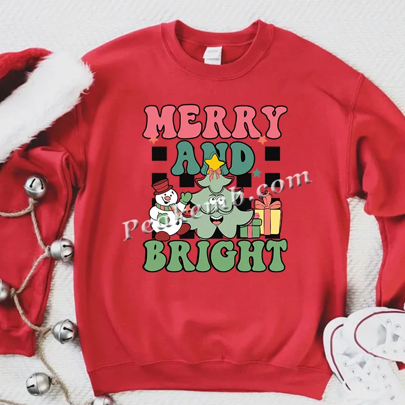 Merry and Bright Print dtf Transfer Christmas Halloween Design Heat Transfer Sticker Screen Print Transfers for Clothes