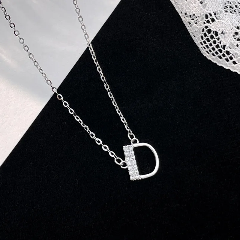 fashion jewelry 925 sterling silver minimalist necklace 26 letter alphabet diamond necklaces for women